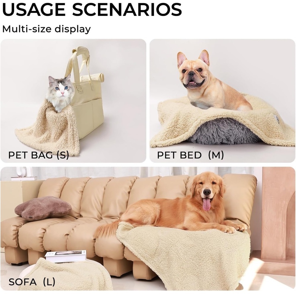 Calming Beige Sherpa 30x20 Medium Blanket with covers- NIP